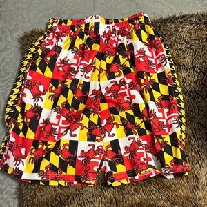 Crab Pattern Athletic Shorts - Red, Yellow, Black